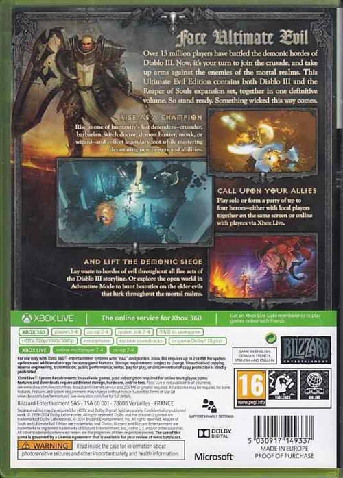 Diablo III Reaper of Souls Ultimate Evil Edition - XBOX 360 (B Grade) (Genbrug)